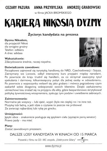 Tył ulotki filmu 'Kariera Nikosia Dyzmy'
