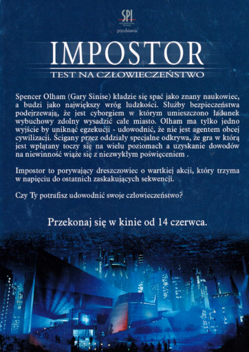 Tył ulotki filmu 'Impostor: Test Na Człowieczeństwo'