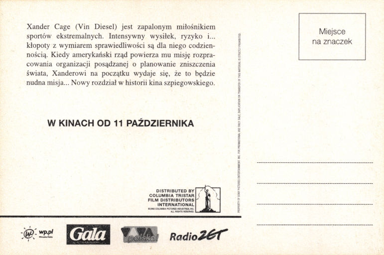 Tył ulotki filmu 'xXx'
