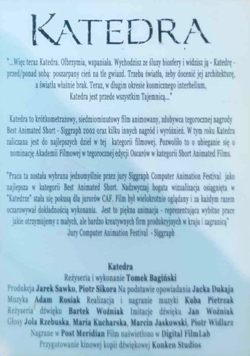 Tył ulotki filmu 'Katedra'
