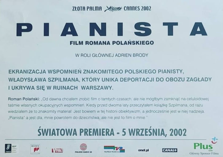 Tył ulotki filmu 'Pianista'