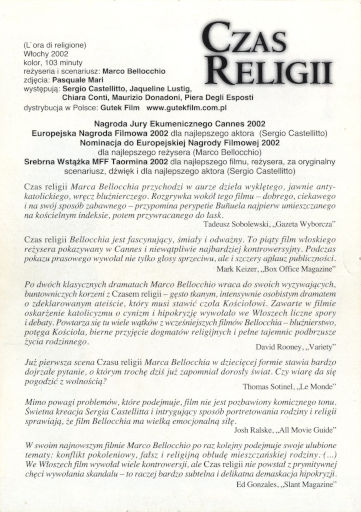 Tył ulotki filmu 'Czas Religii'
