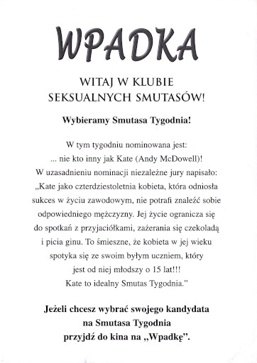Tył ulotki filmu 'Wpadka'