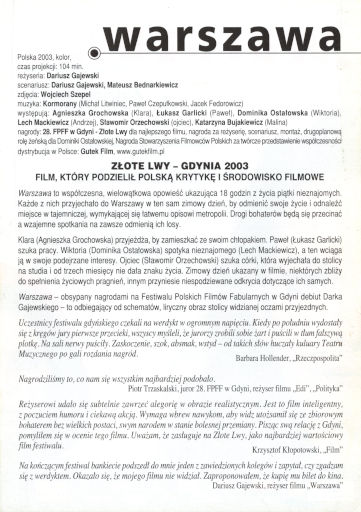 Tył ulotki filmu 'Warszawa'