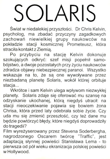 Tył ulotki filmu 'Solaris'