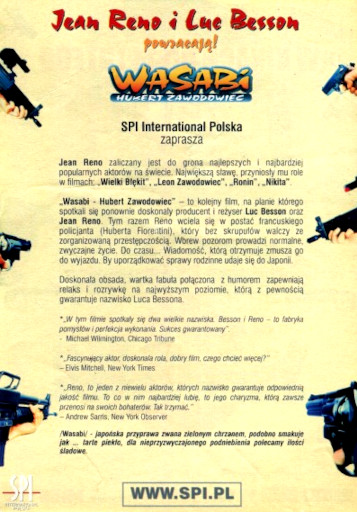 Tył ulotki filmu 'Wasabi - Hubert Zawodowiec'
