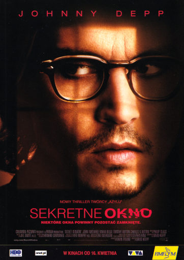 Przód ulotki filmu 'Sekretne Okno'