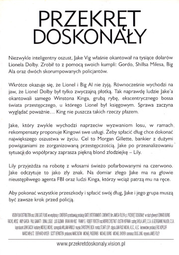 Tył ulotki filmu 'Przekręt Doskonały'