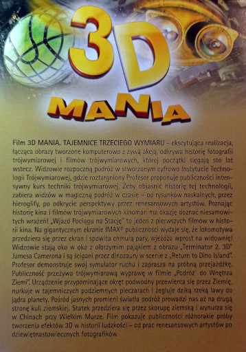 Tył ulotki filmu '3D Mania. Tajemnice Trzeciego Wymiaru'