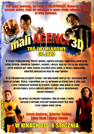 Tył ulotki filmu 'Mali Agenci 3D: Trójwymiarowy Odjazd'