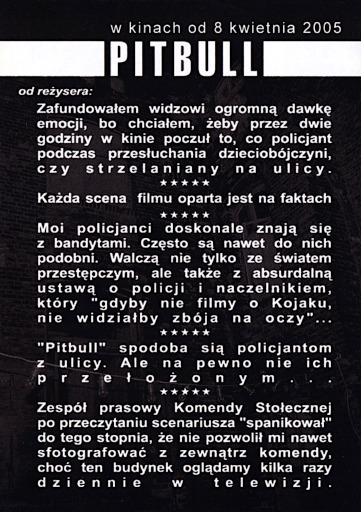 Tył ulotki filmu 'PitBull'