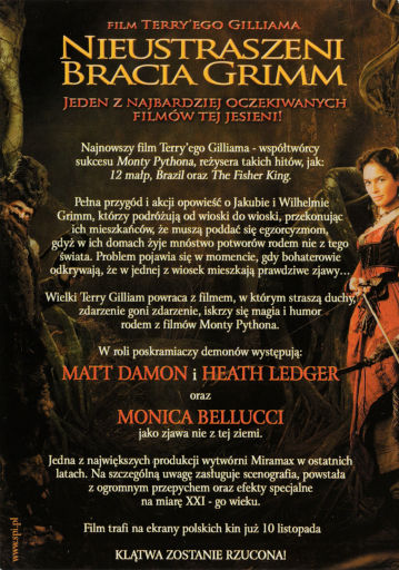 Tył ulotki filmu 'Nieustraszeni Bracia Grimm'