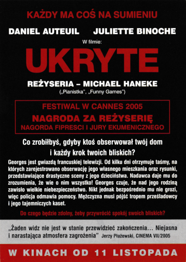 Tył ulotki filmu 'Ukryte'