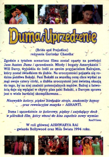 Tył ulotki filmu 'Duma i Uprzedzenie'