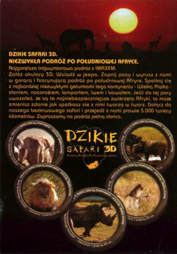 Tył ulotki filmu 'Dzikie Safari 3D: Południowoafrykańska Przygoda'