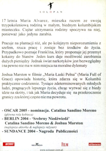Tył ulotki filmu 'Maria Łaski Pełna'