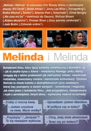 Tył ulotki filmu 'Melinda i Melinda'