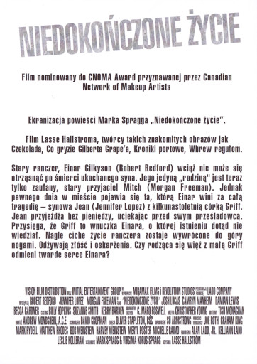Tył ulotki filmu 'Niedokończone Życie'