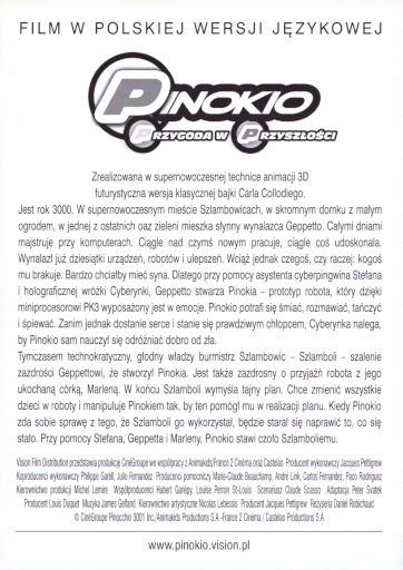 Tył ulotki filmu 'Pinokio, Przygoda W Przyszłości'