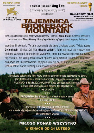 Tył ulotki filmu 'Tajemnica Brokeback Mountain'