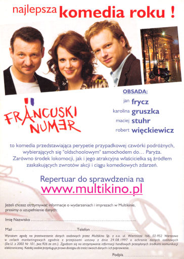 Tył ulotki filmu 'Francuski Numer'