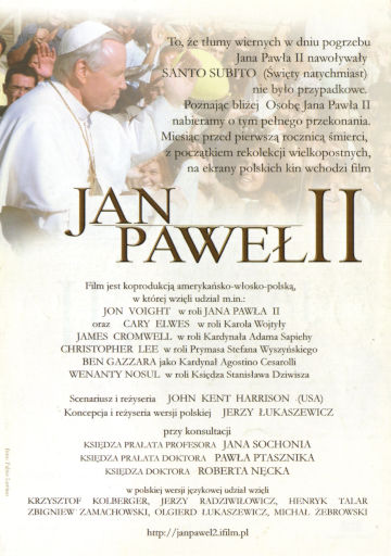 Tył ulotki filmu 'Jan Paweł II'