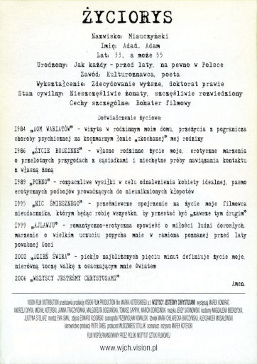 Tył ulotki filmu 'Wszyscy Jesteśmy Chrystusami'