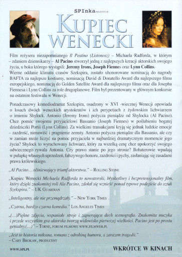 Tył ulotki filmu 'Kupiec Wenecki'