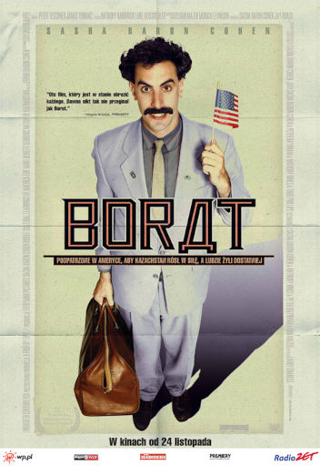 Polski plakat filmu 'Borat: Podpatrzone W Ameryce, Aby Kazachstan Rósł W Siłę, A Ludzie Żyli Dostatniej'
