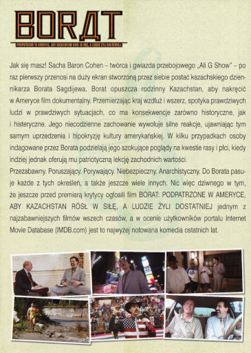 Tył ulotki filmu 'Borat: Podpatrzone W Ameryce, Aby Kazachstan Rósł W Siłę, A Ludzie Żyli Dostatniej'