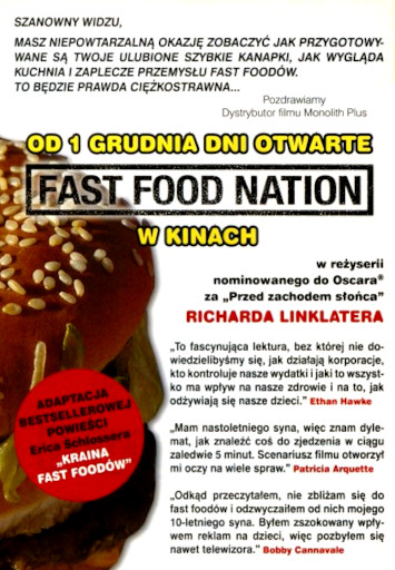 Tył ulotki filmu 'Fast Food Nation'