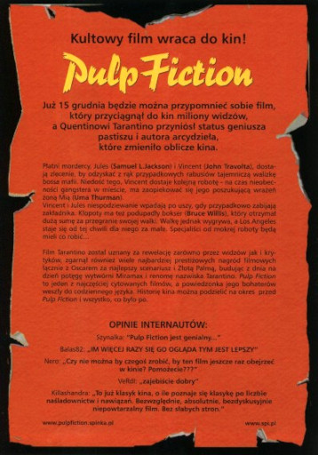 Tył ulotki filmu 'Pulp Fiction'