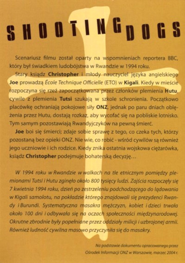 Tył ulotki filmu 'Shooting Dogs'