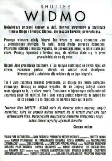 Tył ulotki filmu 'Shutter - Widmo'