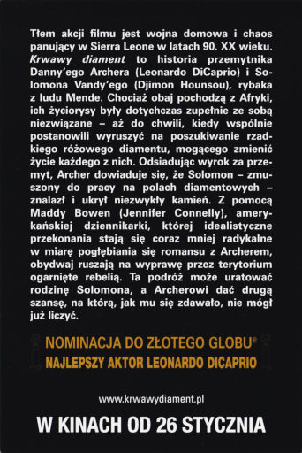 Tył ulotki filmu 'Krwawy Diament'