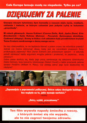 Tył ulotki filmu 'Dziękujemy Za Palenie'