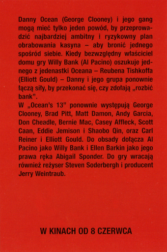 Tył ulotki filmu 'Ocean’s 13'