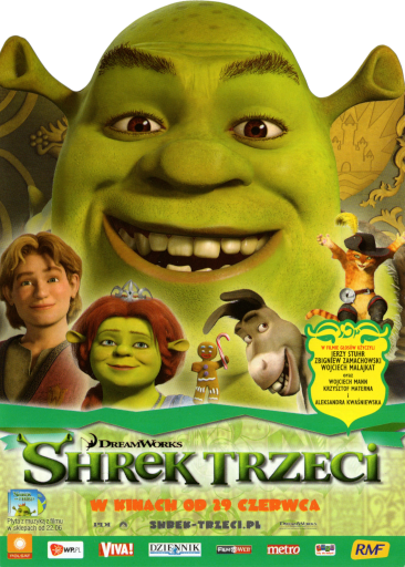 Przód ulotki filmu 'Shrek Trzeci'