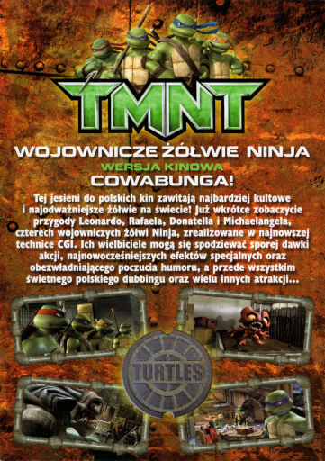 Tył ulotki filmu 'Wojownicze Żółwie Ninja'