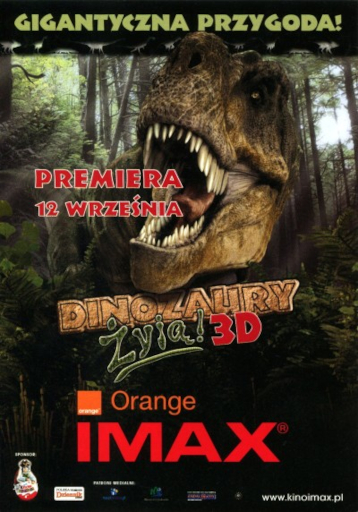 Przód ulotki filmu 'Dinozaury Żyją 3D'