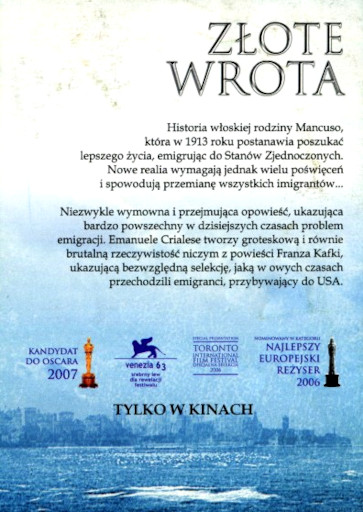 Tył ulotki filmu 'Złote Wrota'