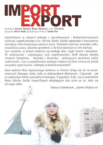 Tył ulotki filmu 'Import Export'