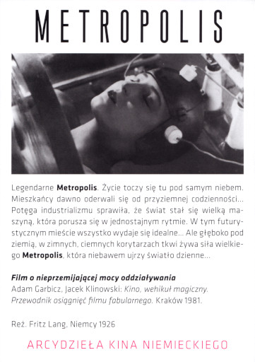 Tył ulotki filmu 'Metropolis'