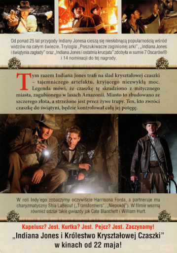 Tył ulotki filmu 'Indiana Jones i Królestwo Kryształowej Czaszki'