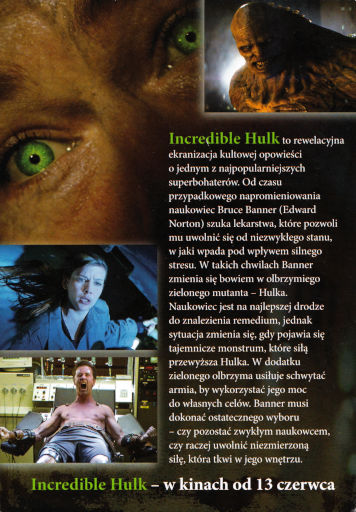 Tył ulotki filmu 'Incredible Hulk'