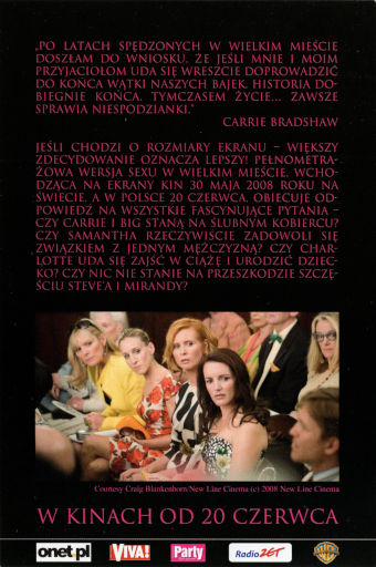 Tył ulotki filmu 'Seks W Wielkim Mieście'