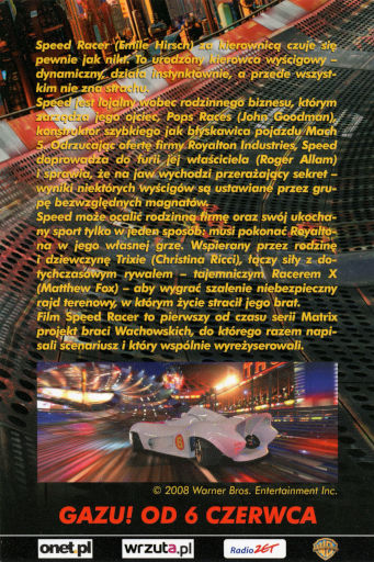 Tył ulotki filmu 'Speed Racer'