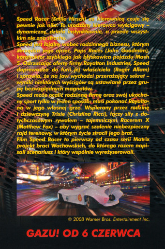 Tył ulotki filmu 'Speed Racer'