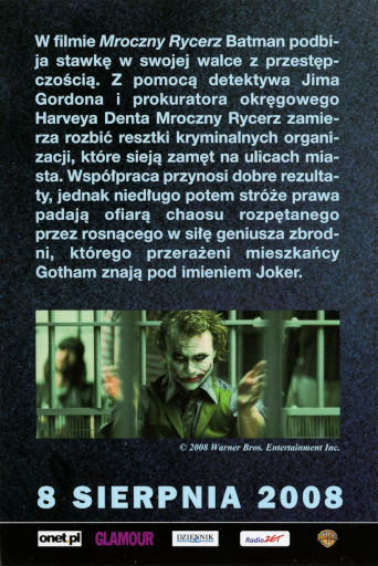 Tył ulotki filmu 'Mroczny Rycerz'