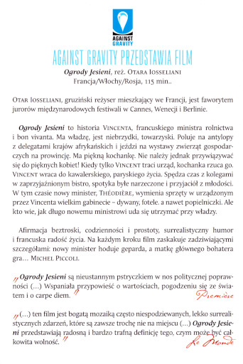 Tył ulotki filmu 'Ogrody Jesieni'